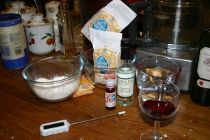 These are the ingredients - wine does not go in the Turkish Delight but is recommended as part of the process
